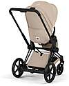 Cybex e-Priam Duo Comfort Matt Black Frame with Seat and Foldable Carrycot Cozy Beige Foot Board