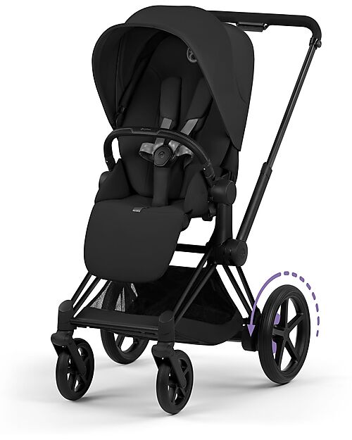 Cybex e-Priam Duo Comfort Matt Black Frame with Seat and Foldable Carrycot Sepia Black Foot Board