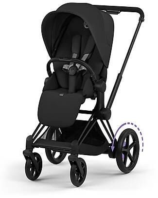 Cybex e-Priam Duo Comfort Matt Black Frame with Seat and Foldable Carrycot Sepia Black Foot Board