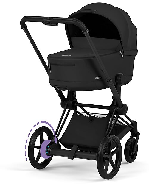 Cybex e-Priam Duo Comfort Matt Black Frame with Seat and Foldable Carrycot Sepia Black Foot Board