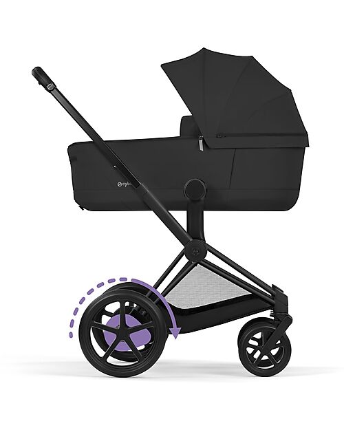 Cybex e-Priam Duo Comfort Matt Black Frame with Seat and Foldable Carrycot Sepia Black Foot Board