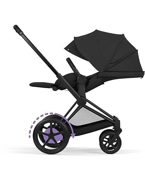 Cybex e-Priam Duo Comfort Matt Black Frame with Seat and Foldable Carrycot Sepia Black Foot Board