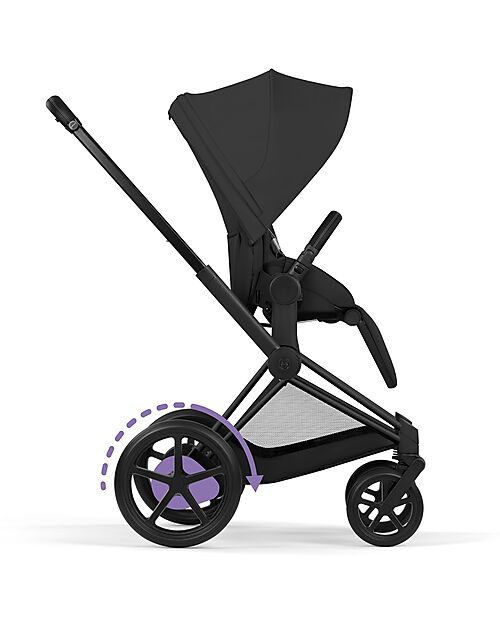 Cybex e-Priam Duo Comfort Matt Black Frame with Seat and Foldable Carrycot Sepia Black Foot Board