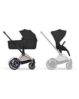Cybex e-Priam Duo Comfort Rosegold Frame with Seat and Foldable Carrycot Sepia Black Foot Board