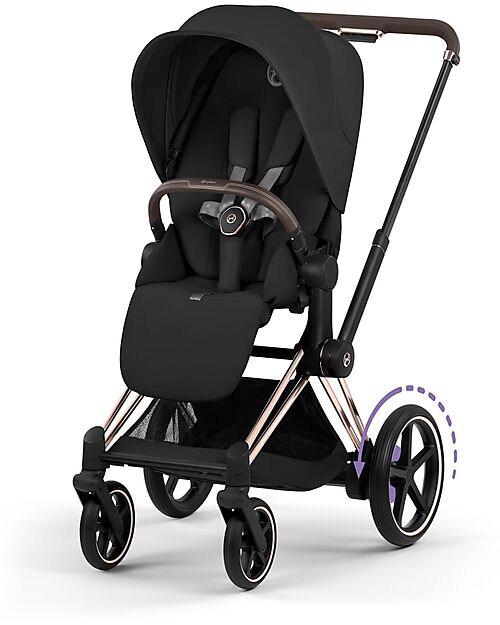 Cybex e-Priam Duo Comfort Rosegold Frame with Seat and Foldable Carrycot Sepia Black Foot Board