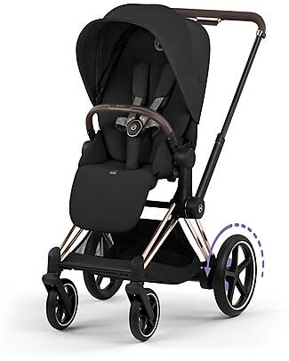 Cybex e-Priam Duo Comfort Rosegold Frame with Seat and Foldable Carrycot Sepia Black Foot Board
