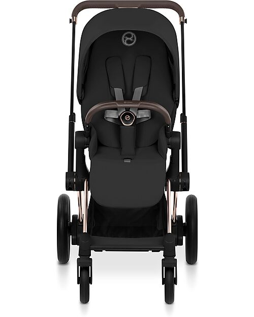 Cybex e-Priam Duo Comfort Rosegold Frame with Seat and Foldable Carrycot Sepia Black Foot Board