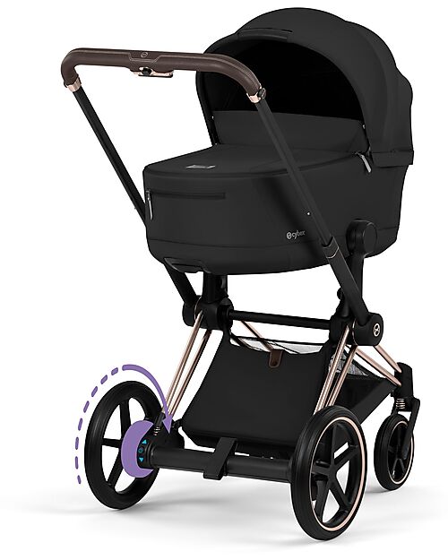 Cybex e-Priam Duo Comfort Rosegold Frame with Seat and Foldable Carrycot Sepia Black Foot Board
