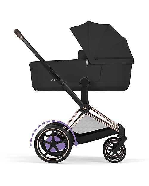 Cybex e-Priam Duo Comfort Rosegold Frame with Seat and Foldable Carrycot Sepia Black Foot Board