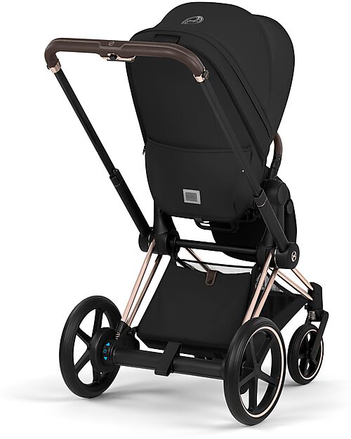 Cybex e-Priam Duo Comfort Rosegold Frame with Seat and Foldable Carrycot Sepia Black Foot Board