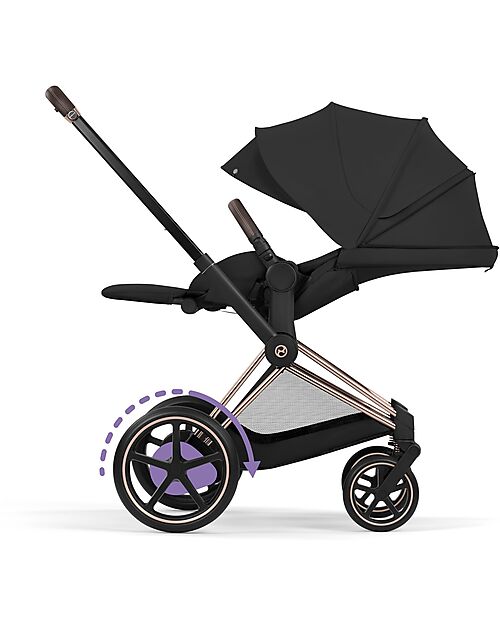 Cybex e-Priam Duo Comfort Rosegold Frame with Seat and Foldable Carrycot Sepia Black Foot Board