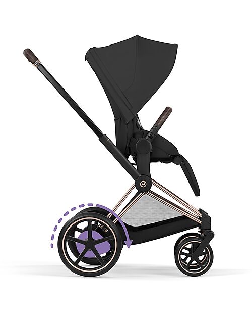 Cybex e-Priam Duo Comfort Rosegold Frame with Seat and Foldable Carrycot Sepia Black Foot Board
