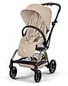 Cybex Eezy S Twist + 2 Stroller - Almond Beige - Black Frame - 360° Rotating Seat Lights Strollers