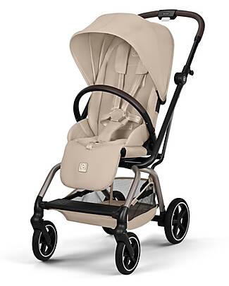 Cybex Eezy S Twist + 2 Stroller - Almond Beige - Black Frame - 360° Rotating Seat Lights Strollers