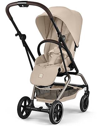 Cybex Eezy S Twist + 2 Stroller - Almond Beige - Black Frame - 360° Rotating Seat Lights Strollers