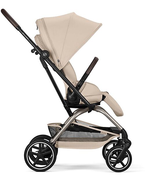Cybex Eezy S Twist + 2 Stroller - Almond Beige - Black Frame - 360° Rotating Seat Lights Strollers