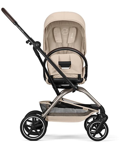 Cybex Eezy S Twist + 2 Stroller - Almond Beige - Black Frame - 360° Rotating Seat Lights Strollers