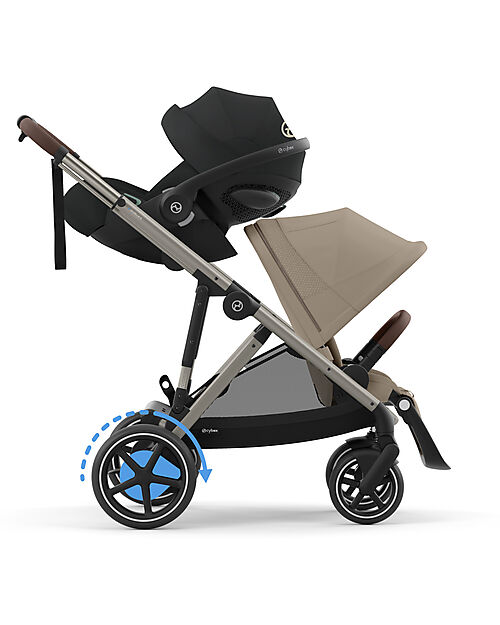 Cybex Electric Stroller E-Gazelle S - Almond Beige - from Birth to 4 Years - Multifunctional Double Pushchairs