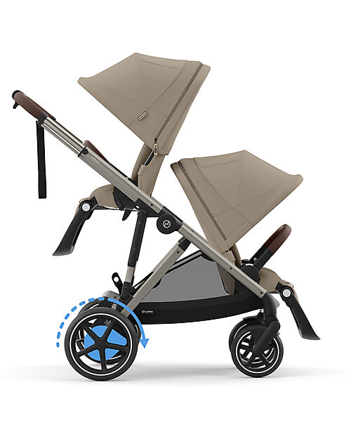 Cybex Electric Stroller E-Gazelle S - Almond Beige - from Birth to 4 Years - Multifunctional Double Pushchairs