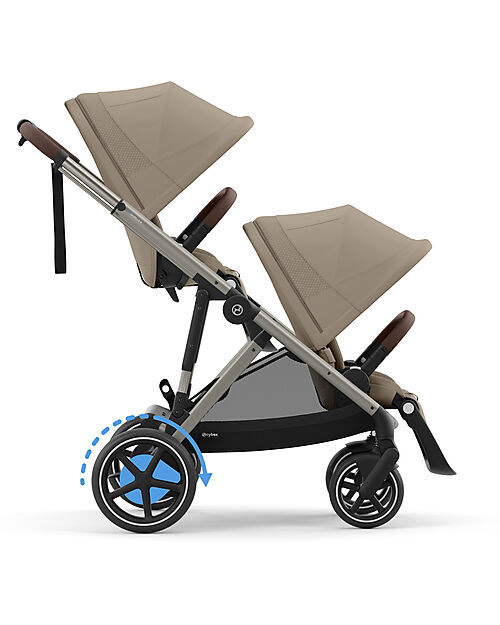 Cybex Electric Stroller E-Gazelle S - Almond Beige - from Birth to 4 Years - Multifunctional Double Pushchairs