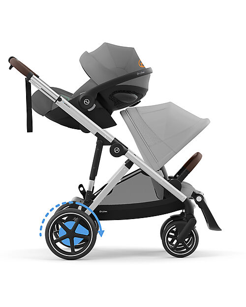 Cybex Electric Stroller E-Gazelle S - Mid Grey - from Birth to 4 Years - Multifunctional Double Pushchairs