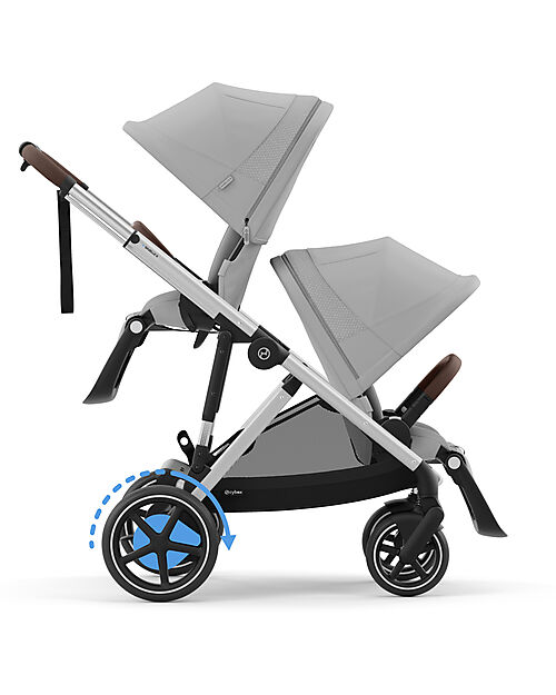 Cybex Electric Stroller E-Gazelle S - Mid Grey - from Birth to 4 Years - Multifunctional Double Pushchairs