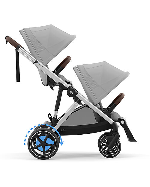 Cybex Electric Stroller E-Gazelle S - Mid Grey - from Birth to 4 Years - Multifunctional Double Pushchairs