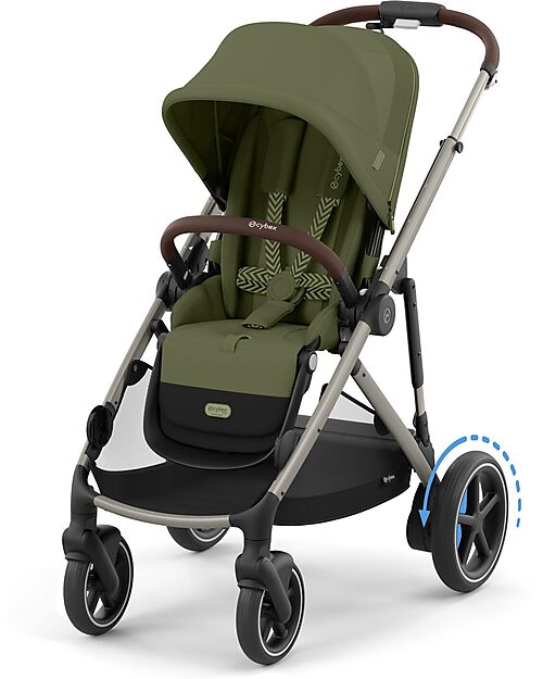 Cybex Electric Stroller E-Gazelle S - Moss Green/Khaki - from Birth to 4 Years - Multifunctional Double Pushchairs
