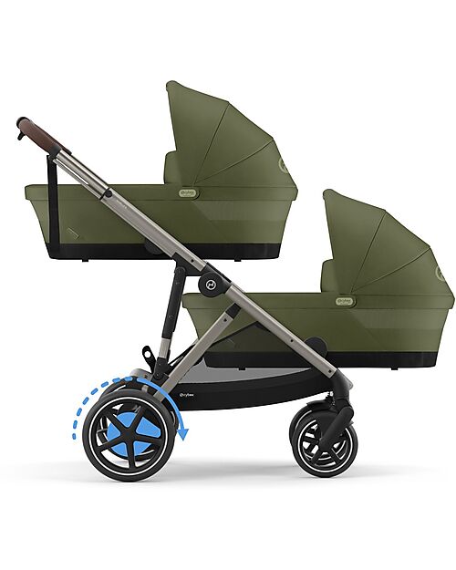 Cybex Electric Stroller E-Gazelle S - Moss Green/Khaki - from Birth to 4 Years - Multifunctional Double Pushchairs