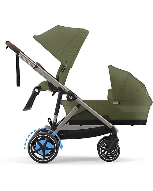 Cybex Electric Stroller E-Gazelle S - Moss Green/Khaki - from Birth to 4 Years - Multifunctional Double Pushchairs
