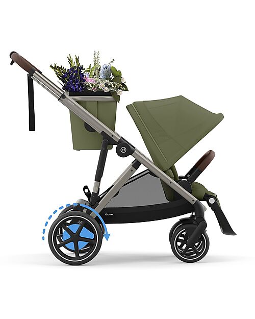 Cybex Electric Stroller E-Gazelle S - Moss Green/Khaki - from Birth to 4 Years - Multifunctional Double Pushchairs