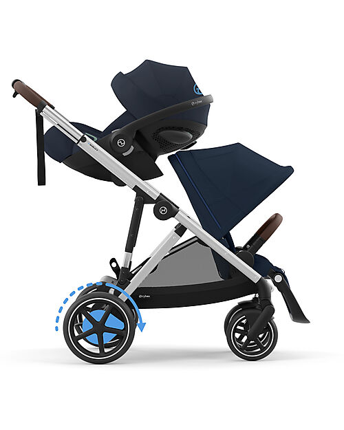 Cybex Electric Stroller E-Gazelle S - Ocean Blue/Navy Blue - from Birth to 4 Years - Multifunctional Double Pushchairs