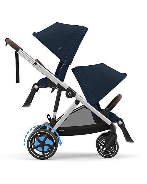 Cybex Electric Stroller E-Gazelle S - Ocean Blue/Navy Blue - from Birth to 4 Years - Multifunctional Double Pushchairs