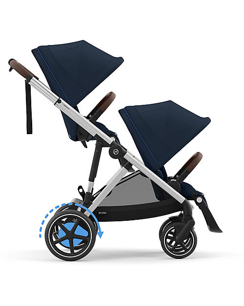 Cybex Electric Stroller E-Gazelle S - Ocean Blue/Navy Blue - from Birth to 4 Years - Multifunctional Double Pushchairs