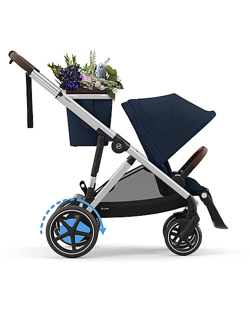 Cybex Electric Stroller E-Gazelle S - Ocean Blue/Navy Blue - from Birth to 4 Years - Multifunctional Double Pushchairs
