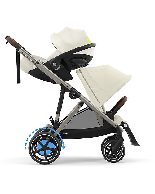 Cybex Electric Stroller E-Gazelle S - Seashell Beige/Light Beige - from Birth to 4 Years - Multifunctional Double Pushchairs