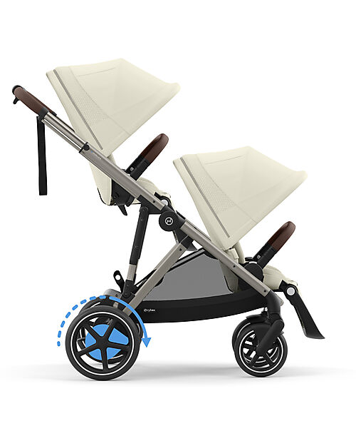 Cybex Electric Stroller E-Gazelle S - Seashell Beige/Light Beige - from Birth to 4 Years - Multifunctional Double Pushchairs
