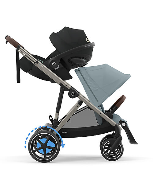 Cybex Electric Stroller E-Gazelle S - Stormy Blue/Light Blue - from Birth to 4 Years - Multifunctional Double Pushchairs