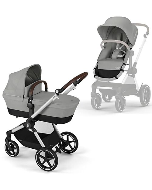 Cybex EOS Lux 2-in-1 Stroller with Interchangeable Attachments: From Carrycot to Seat - Silver Stone Grey - From Birth to 4 Years! Trio and Duo Strollers
