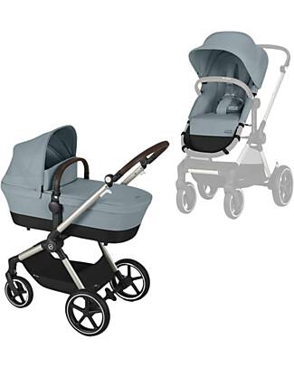 Cybex EOS Lux 2-in-1 Stroller with Interchangeable Attachments: From Carrycot to Seat - Taupe Stormy Blue - From Birth to 4 Years! Trio and Duo Strollers