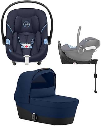 Cybex Gazelle Trio S - Black/Navy Blue + Atom M-i-size Car Seat and M Base Trio and Duo Strollers
