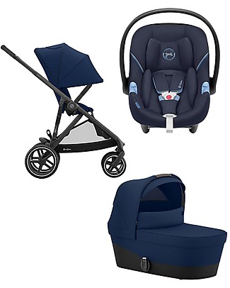 Cybex Gazelle Trio S - Black/Navy Blue + Atom M-i-size Car Seat Trio and Duo Strollers