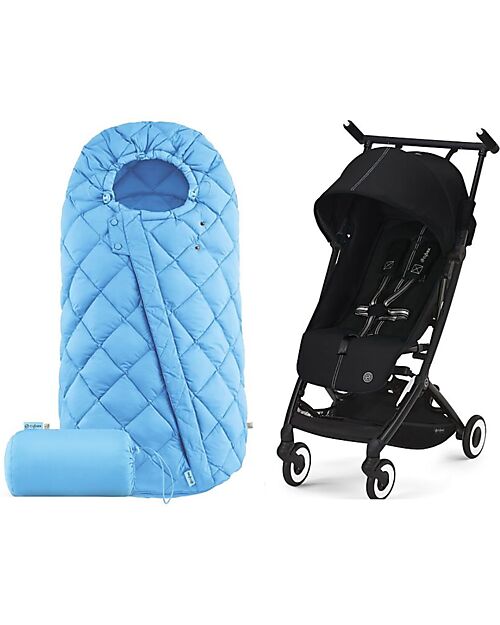Cybex Libelle Duo - Libelle Stroller + Free Snogga 2 Footmuff - Moon Black/Black + Beach Blue/Turquoise Trio and Duo Strollers