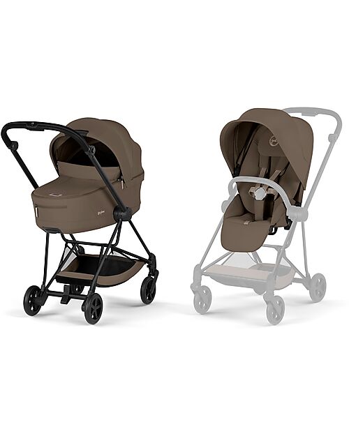 Cybex MIOS Duo Comfort - Matt Black Frame with Seat and Foldable Carrycot Coconut Brown Foot Board