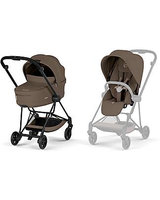 Cybex MIOS Duo Comfort - Matt Black Frame with Seat and Foldable Carrycot Coconut Brown Foot Board