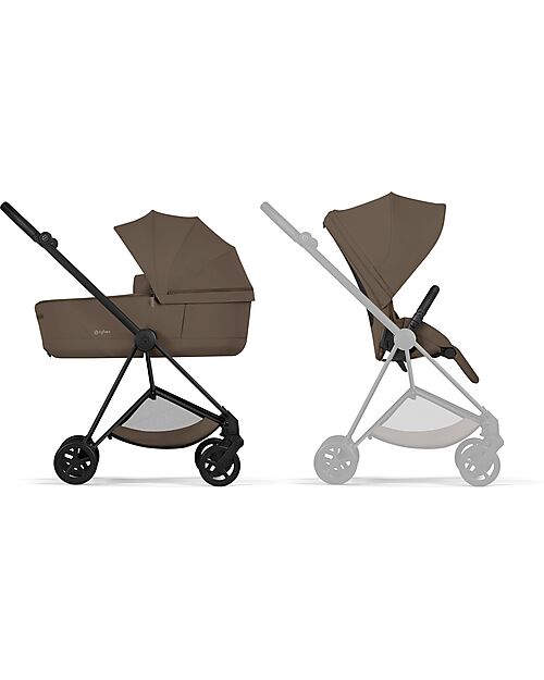 Cybex MIOS Duo Comfort - Matt Black Frame with Seat and Foldable Carrycot Coconut Brown Foot Board