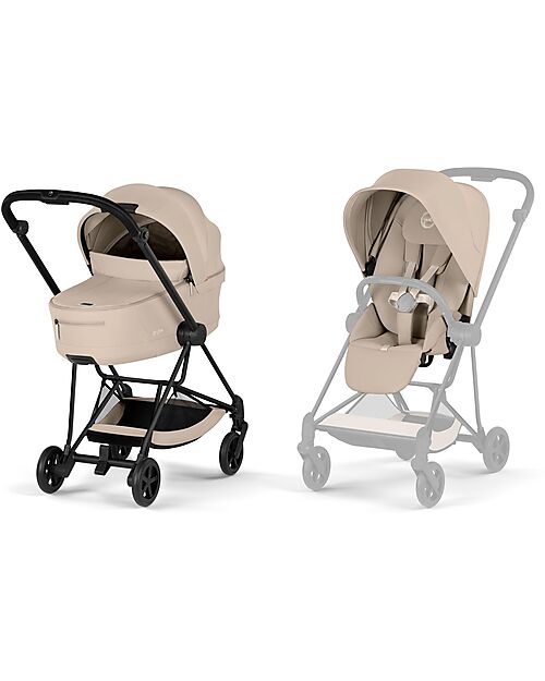 Cybex MIOS Duo Comfort - Matt Black Frame with Seat and Foldable Carrycot Cozy Beige Foot Board