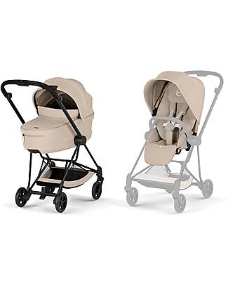 Cybex MIOS Duo Comfort - Matt Black Frame with Seat and Foldable Carrycot Cozy Beige Foot Board