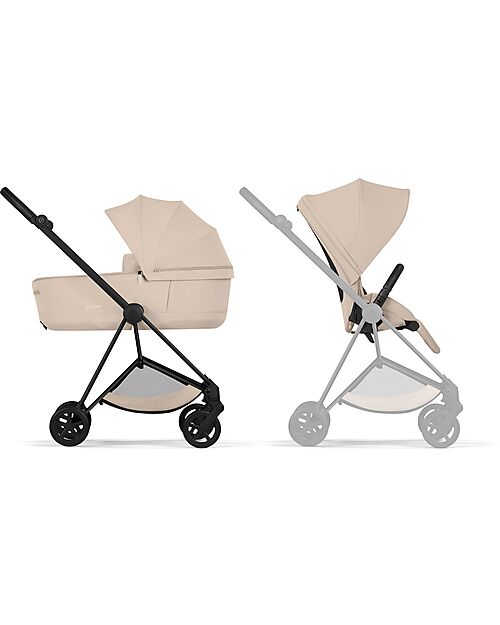 Cybex MIOS Duo Comfort - Matt Black Frame with Seat and Foldable Carrycot Cozy Beige Foot Board