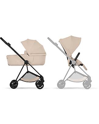 Cybex MIOS Duo Comfort - Matt Black Frame with Seat and Foldable Carrycot Cozy Beige Foot Board